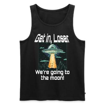Bitcoin Get in Loser we're going to the moon UFO - Men's Premium Organic Tank Top - black - Front - AI Model Male 178 light (178cm)