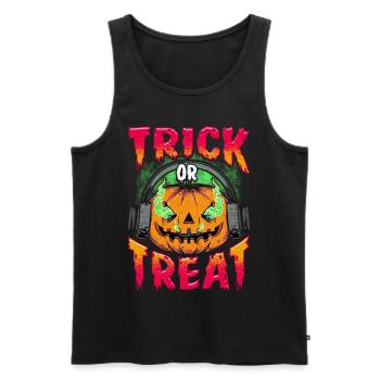 Evil Pumpkin with Trick or Treat headphones - Men's Premium Organic Tank Top - black - Front - AI Model Male 178 light (178cm)