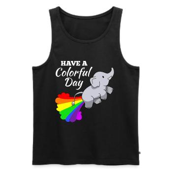 Elephant joke comic illustration rainbow - Men's Premium Organic Tank Top - black - Front - AI Model Male 178 light (178cm)