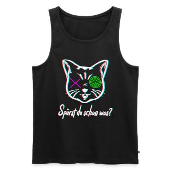 Lustige Psychedelische Katze im Urlaub auf Keta - Männer Premium Bio Tank Top - Schwarz - Vorne - AI Model Male 178 light (178cm)
