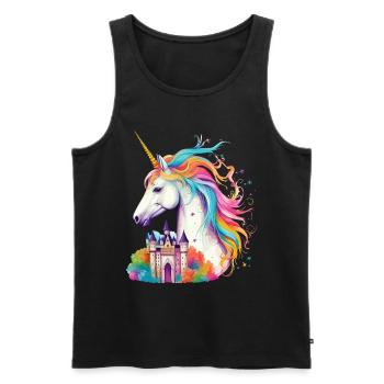 Einhorn Regenbogen Schloss Bunt Magie Fantasie - Männer Premium Bio Tank Top - Schwarz - Vorne - Michal (187cm)