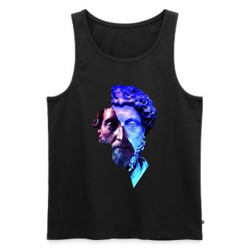 Stoicism Marcus Aurelius Purple Universe Artwork - Men's Premium Organic Tank Top - black - Front - AI Model Male 178 light (178cm)