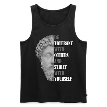Sei tolerant T-Shirt, Marus Aurelius Geschenk, Stoizismus - Männer Premium Bio Tank Top - Schwarz - Vorne - AI Model Male 178 light (178cm)