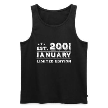 Janvier 2001 - Anniversaire en janvier - Débardeur bio Premium Homme - noir - Devant - AI Model Male 178 light (178cm)