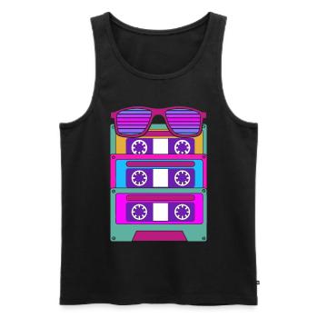 Retro 80er Mottoparty Kostüm Geschenk Kassette - Männer Premium Bio Tank Top - Schwarz - Vorne - AI Model Male 178 light (178cm)