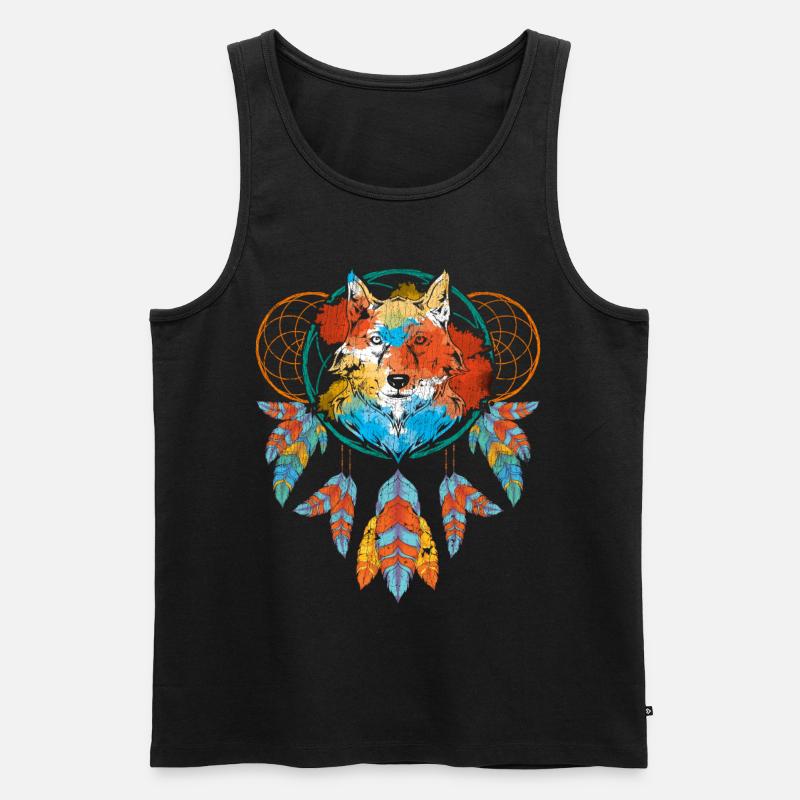 Traumfänger Wolf - Männer Premium Bio Tank Top - Schwarz