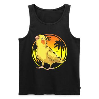 Été Coucher de soleil Oiseau Cockatiel - Débardeur bio Premium Homme - noir - Devant - AI Model Male 178 light (178cm)