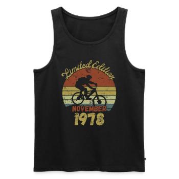 Anniversaire Vélo Vélo Novermber 1978 - Débardeur bio Premium Homme - noir - Devant - AI Model Male 178 light (178cm)