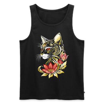 Chat Chat Chaton Fleurs Fleurs Chats Chat - Débardeur bio Premium Homme - noir - Devant - AI Model Male 178 light (178cm)