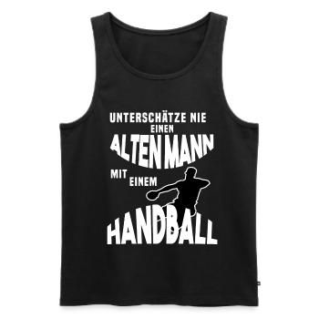 Unterschätze nie Altenmann Handball - Männer Premium Bio Tank Top - Schwarz - Vorne - AI Model Male 178 light (178cm)