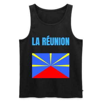 Reunion Island volcano flag t-shirt - Men's Premium Organic Tank Top - black - Front - AI Model Male 178 light (178cm)