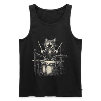 Katze Schlagzeug Drummer Rock Musik Lustig - Männer Premium Bio Tank Top - Schwarz - Vorne - Michal (187cm)
