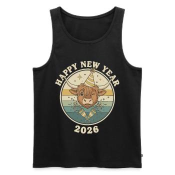 Highland Cow Silvester 2026 Lustiges Partyhut - Männer Premium Bio Tank Top - Schwarz - Vorne - AI Model Male 178 light (178cm)