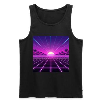 Sunset Neon Retrogrid back to 90s - Men's Premium Organic Tank Top - black - Front - AI Model Male 178 light (178cm)