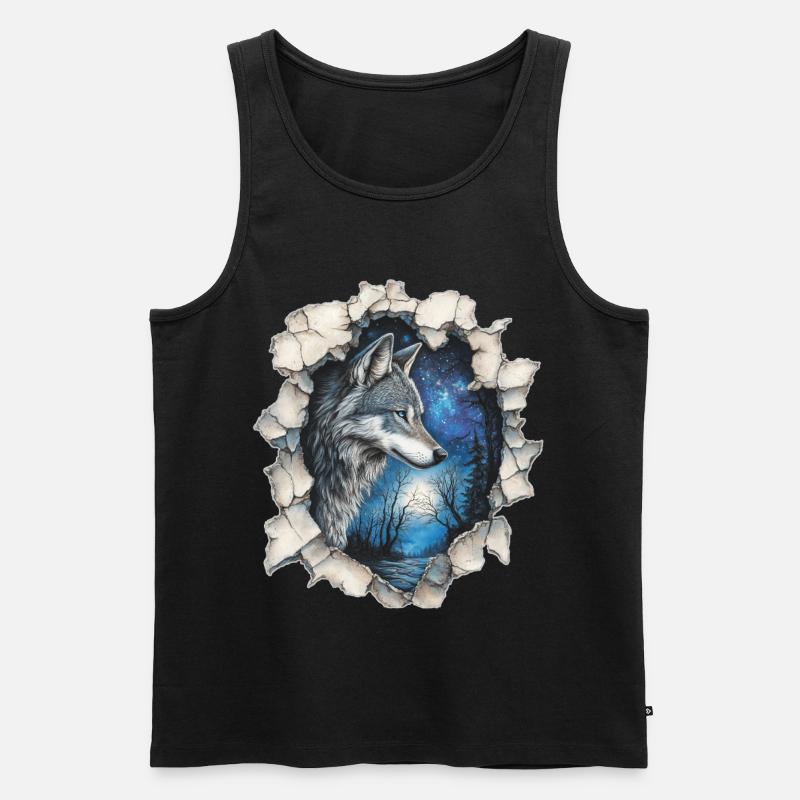 Wolf mit Sternen - Männer Premium Bio Tank Top - Schwarz
