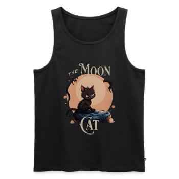 Cute Cat on the Moon – Mystical Cat Design - Men's Premium Organic Tank Top - black - Front - AI Model Male 178 light (178cm)