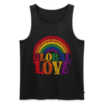 Global Love Regenbogen CSD Pride Spruch Shirt  - Männer Premium Bio Tank Top - Schwarz - Vorne - Michal (187cm)