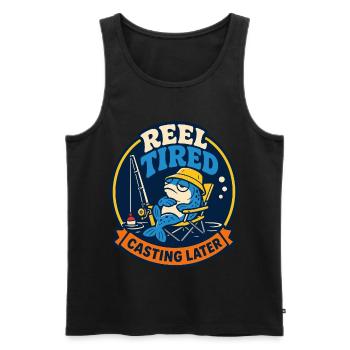 Reel Tired – Fishing Later - Men's Premium Organic Tank Top - black - Front - Michal (187cm)