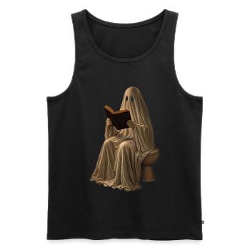 Ghost Reads Book Sweat à capuche toilettes Halloween rétro - Débardeur bio Premium Homme - noir - Devant - Michal (187cm)