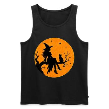 Sorcière d’Halloween avec un motif de t-shirt de chat en pleine lune - Débardeur bio Premium Homme - noir - Devant - Michal (187cm)