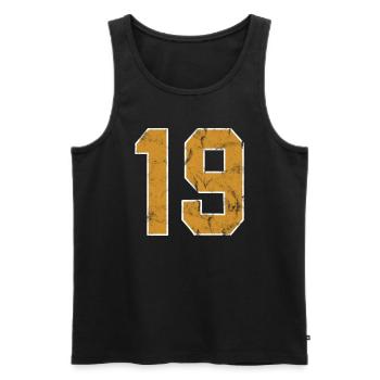 Number 19 Birthday - T-Shirt Baseball Style - Men's Premium Organic Tank Top - black - Front - AI Model Male 178 light (178cm)
