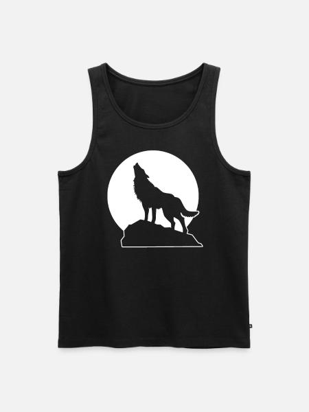 Wolf howling on rock full moon - Men's Premium Organic Tank Top - black