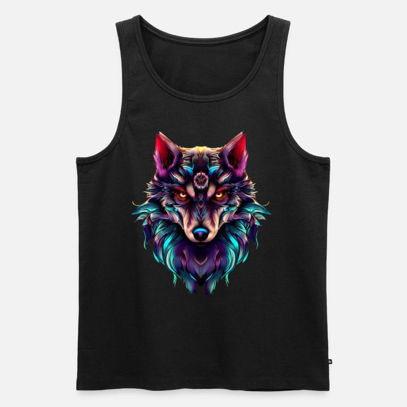 Wolfskopf Synthwave Wolf - Männer Premium Bio Tank Top - Schwarz
