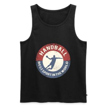 handball label Handballer uses retro - Männer Premium Bio Tank Top - Schwarz - Vorne - Michal (187cm)