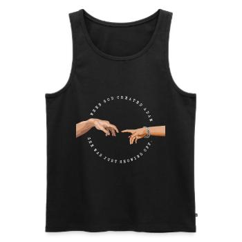 When god created Adam she was showing off - white - Men's Premium Organic Tank Top - black - Front - Michal (187cm)