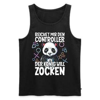 Videospiel Gaming Panda Zocken - Männer Premium Bio Tank Top - Schwarz - Vorne - Michal (187cm)