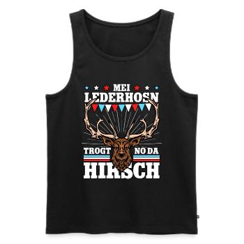 Mei Lederhosn Trogt No Da Hirsch - Männer Premium Bio Tank Top - Schwarz - Vorne - Michal (187cm)