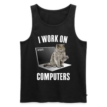 Working with Computers and Cats English - Men's Premium Organic Tank Top - black - Front - AI Model Male 178 light (178cm)
