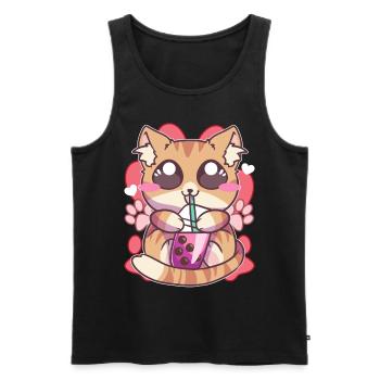 Kitten Drinking Boba Tea Kawaii Anime - Men's Premium Organic Tank Top - black - Front - AI Model Male 178 light (178cm)