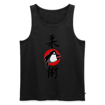 funny Ju Jutsu Penguin Comic Jiu Jitsu Shirt - Men's Premium Organic Tank Top - black - Front - AI Model Male 178 light (178cm)