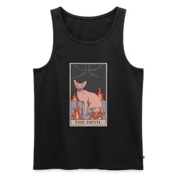 Conception de carte de tarot de diable de chat sans poils - Débardeur bio Premium Homme - noir - Devant - AI Model Male 178 light (178cm)