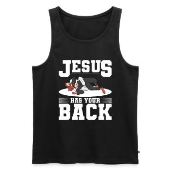 Jesus hält dir den Rücken frei Design for God Beli - Männer Premium Bio Tank Top - Schwarz - Vorne - AI Model Male 178 light (178cm)