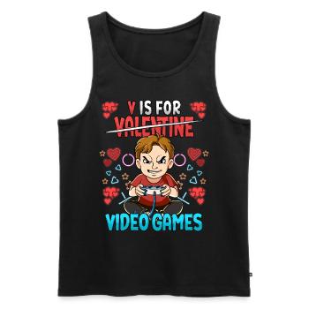 V Is For Video Games Valentinstag Gamer - Männer Premium Bio Tank Top - Schwarz - Vorne - AI Model Male 178 light (178cm)