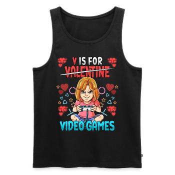 V Is For Video Games Valentinstag Gamer - Männer Premium Bio Tank Top - Schwarz - Vorne - Michal (187cm)