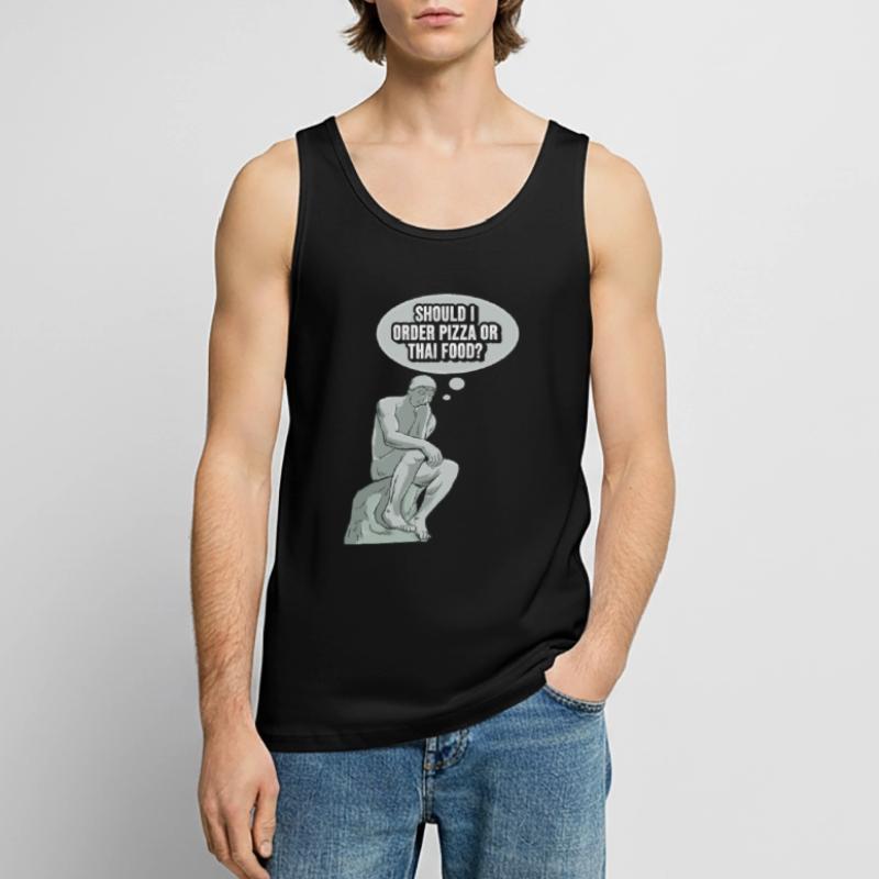 Thinker Statue Pizza Design for a Philosopher Men's Premium Organic Tank Top