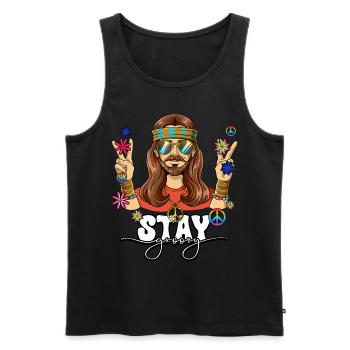 60er 70er Jahre Kostüm Stay Groovy Hippie - Männer Premium Bio Tank Top - Schwarz - Vorne - Michal (187cm)