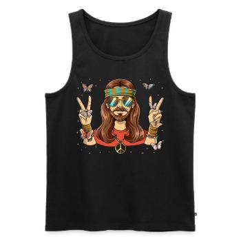 60s 70s Costume Groovy Hippie - Débardeur bio Premium Homme - noir - Devant - Michal (187cm)