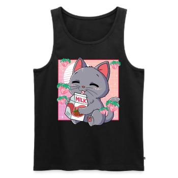 Kawaii Cat Lait de fraise - Débardeur bio Premium Homme - noir - Devant - Michal (187cm)