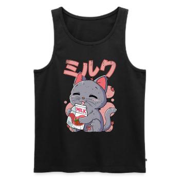 Kawaii Cat Lait de fraise - Débardeur bio Premium Homme - noir - Devant - AI Model Male 178 light (178cm)