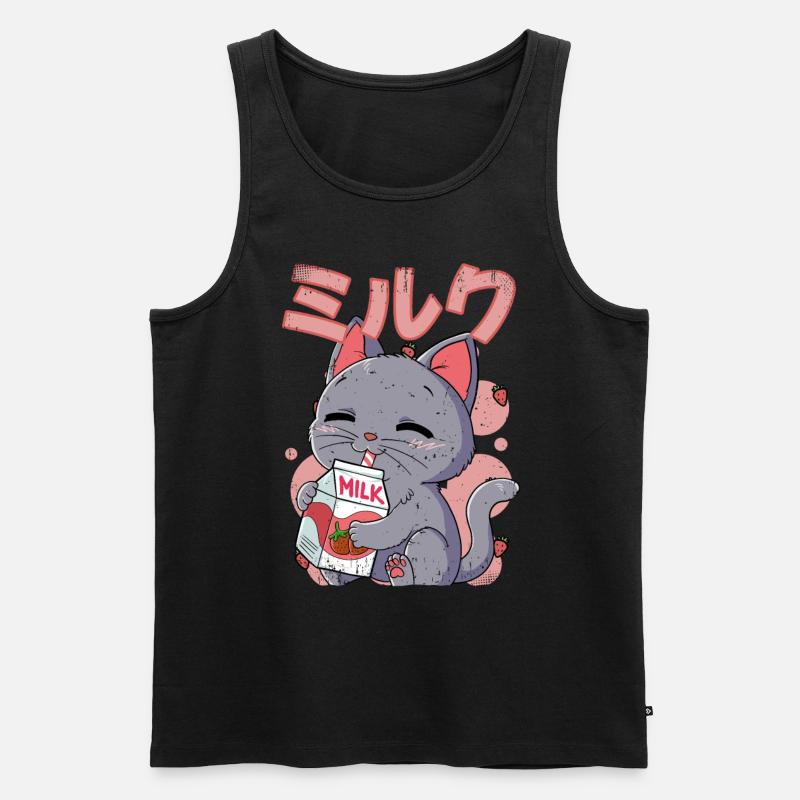 Kawaii Katze Erdbeermilch - Männer Premium Bio Tank Top - Schwarz