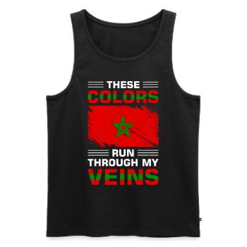 Drapeau des Etats-Unis Amérique Maroc Drapeau Maroc Marocain - Débardeur bio Premium Homme - noir - Devant - Michal (187cm)