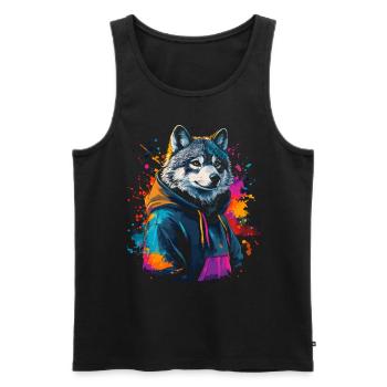 Hip Hop Wolf Vintage Streetwear urbain - Débardeur bio Premium Homme - noir - Devant - Michal (187cm)