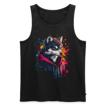 Hip Hop Wolf Vintage Streetwear urbain - Débardeur bio Premium Homme - noir - Devant - Michal (187cm)