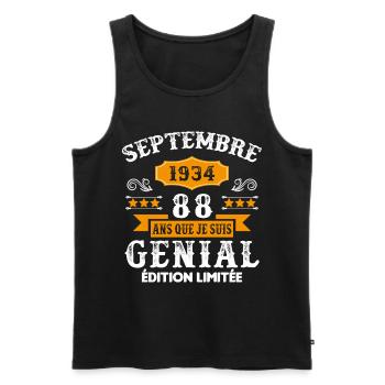88 Ans Anniversaire Vintage Né(e) Septembre 1934 - Débardeur bio Premium Homme - noir - Devant - Michal (187cm)