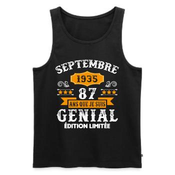 87 Ans Anniversaire Vintage Né(e) Septembre 1935 - Débardeur bio Premium Homme - noir - Devant - Michal (187cm)