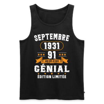 91 Ans Anniversaire Vintage Né(e) Septembre 1931 - Débardeur bio Premium Homme - noir - Devant - Michal (187cm)